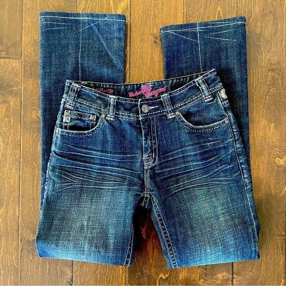 ROCK AND ROLL COWGIRL Mid-Rise Bootcut Jeans Studded Rhinestone Women’s Sz 27x31 - Picture 1 of 8